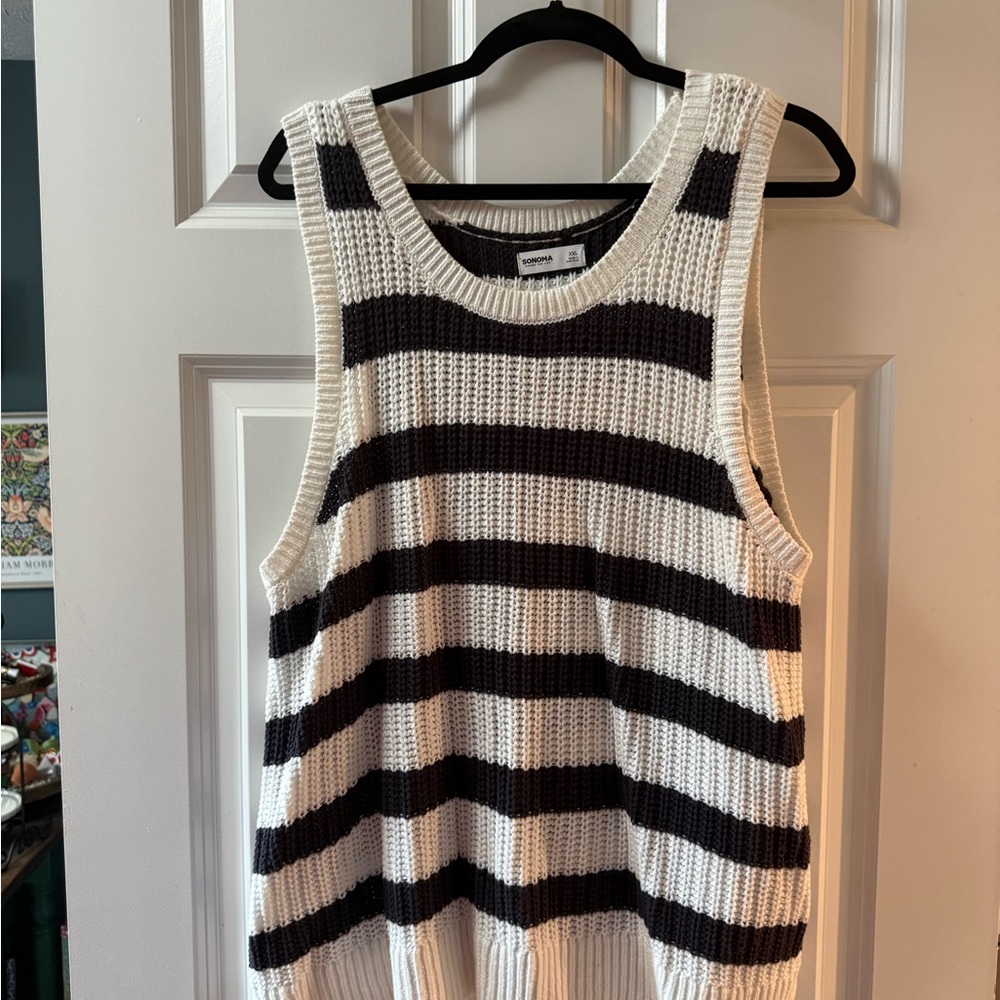 Sonoma Cream and Black Striped Knit Tank Top